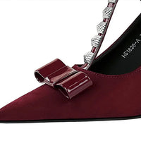 Banquet Bow Rivet T-button Pointed Head High Heel Women's Single Shoes