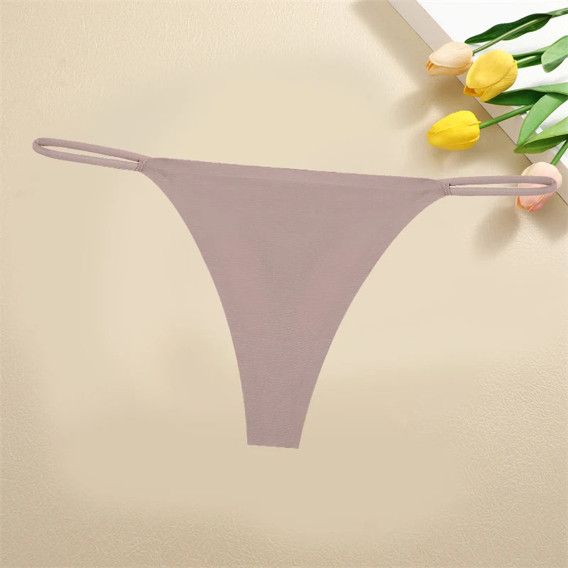 Ice Silk Women Seamless Thongs Sexy Low Waist Bikini Panties Female Traceless Underpants Ladies Solid Color T-back