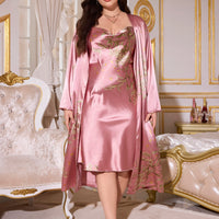2 Piece Plus Size Women's Pajamas Gown Set Stylish Sexy Cherry Print Pajamas