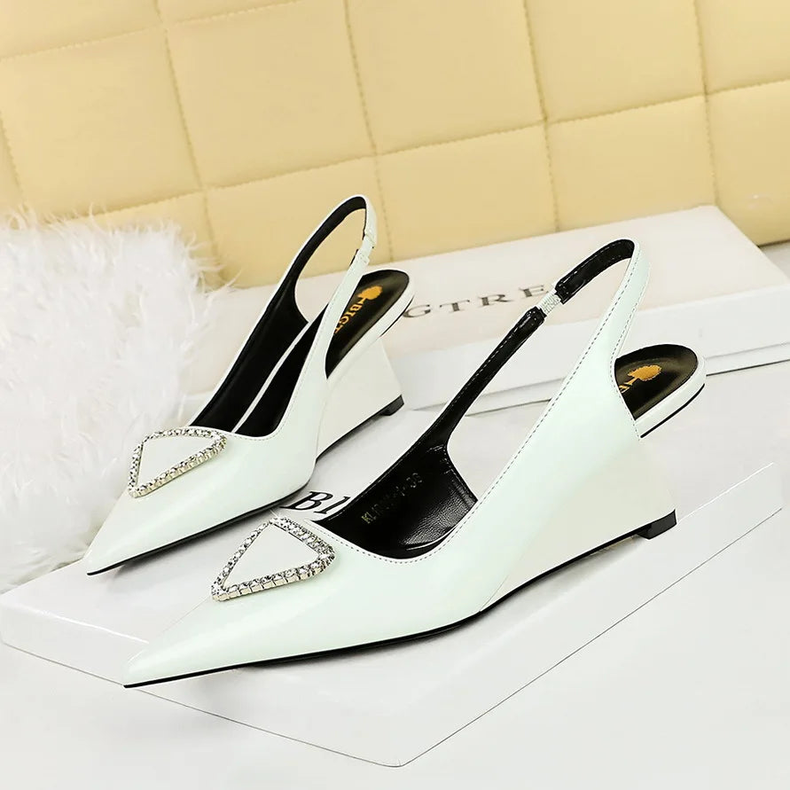 Spring Candy Fashion Pointed Toe Women Pumps Sling back Wedges High Heels Party Prom Mules Shoes