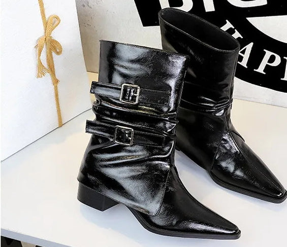 Pointed Fashion Women's Boots Retro Style Thick Heel Low Heel Medium Tube Women's Boots