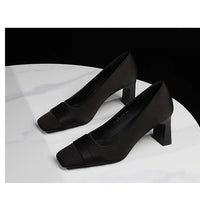 Elegant Satin High Heels Square Toe Slip-On Chunky Heel Comfortable Women's Shoes for Party Fashion Footwear Summer Autumn