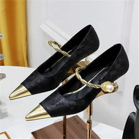 Metal Decoration Buckle Strap Women's Low Thin Heels Pumps Pointed Toe Wedding Party Shoes