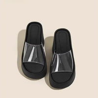Thick Heel Platform Sandals Women's Summer Casual round Head PVC Material Beach Slippers Transparent Strap Casual Slip-On Shoes