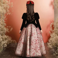 Girls Satin Mesh Tutu long Gown Children French Bubble Sleeve Princess Dress Christmas Prom Dress Birthday New Year Gift 3-15Y Natalia Home Fashion    Natalia Home Fashion