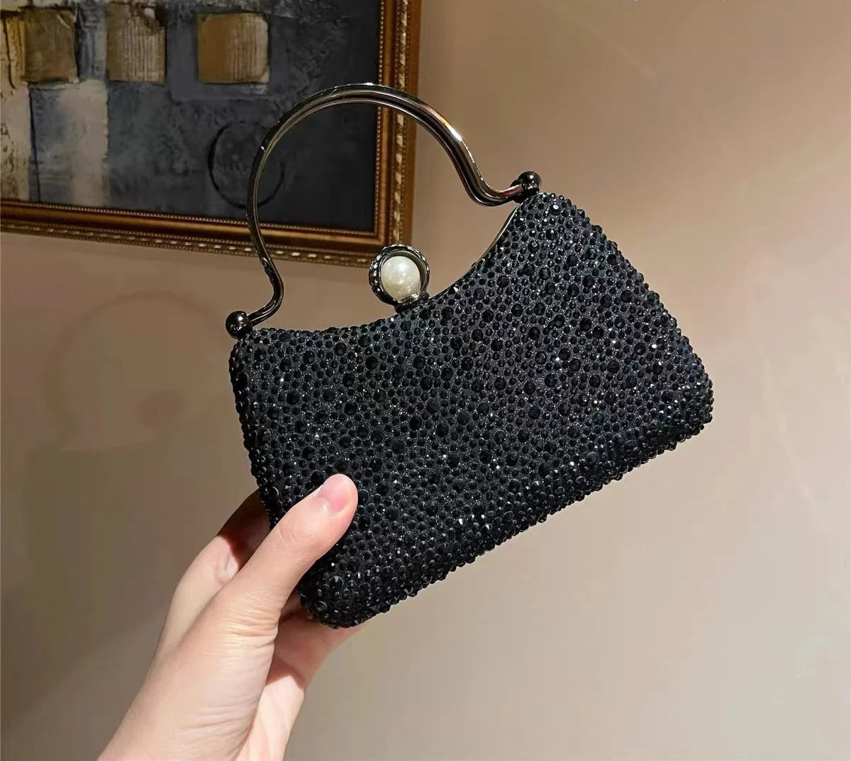 Glitter Shiny Diamonds Evening Bag Metal Handle Square Bag Fashion Women Handbag Wedding Party Clutch Purse Female