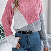 Women's Sweater Tops Sweaters Women Female Woman Clothing Casual Color-Blocked Long-Sleeved Pullover Sweater
