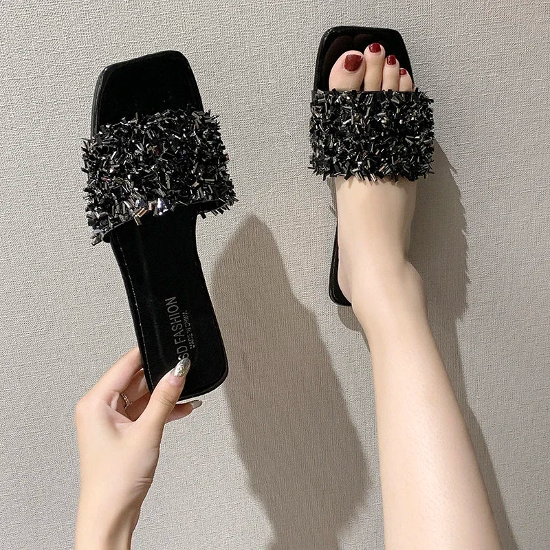 Women's Slippers Bling Rhinestone Women Slippers  Woman Fashion Sandals Open Toed Beach Shoes Women