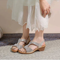 Bohemian Water Diamond Slope Heel Sandals Casual Outdoor Wear Retro Style Synthetic Material Comfortable Commuting Versatile