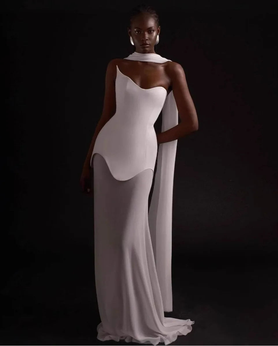 Elegant High Elasticity Mesh Long Skirt Evening Dress Women's Gown Fashionable Wrap Style Bodycon Design Knitted Fabric