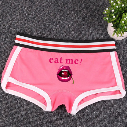 Fashion Girls Boxer EAT ME Cherry In The Mouth Cotton Underwear Sexy Boys shorts for Women Ladies Shorts Comfortable Home Panties Natalia Home Fashion    Natalia Home Fashion