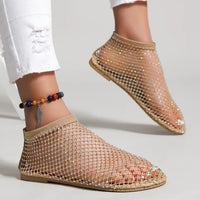 Women's Round Toe Flat Bottom Sandals Hollow Short Boots Water Diamond Sexy Flats Bottom Shoes Luxury Shoes Women