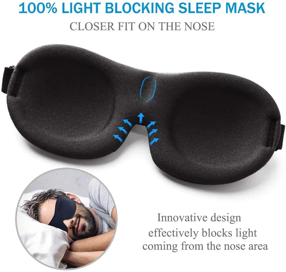 Sleep Mask 3D Contoured Blackout Eye Mask for Sleeping with Adjustable Strap Soft Night Blindfold Eye Shades for Naps