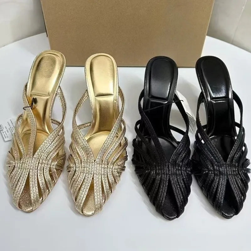 High Heels Summer Women Roman Sandals Casual Elegant Stiletto Breathable Hollow Design Female Party Mules Shoes - Natalia Home Fashion