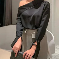 Off Shoulder Elegant Office Women's Shirt Top Fashionable Sexy Women Long Sleeved Chiffon Top