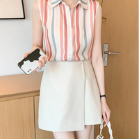 Stripe Women Blouse Casual Shirts Summer Female Clothing Sleeveless  Elegant and Youth Woman Blouses Basic Shirts and Blouses