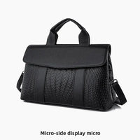 Large Capacity Ladies Handbag Fashion Woven Pattern Shoulder Bag Vintage Style Polyester Lining Soft PU Leather Material Commuter Bag