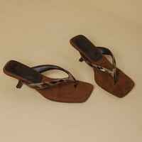 Formal Flip Flops Woman High Heels Cool Slippers Women's Summer New Retro Leopard Print Toe Square Heel Slippers Women Outside