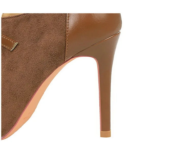 Women Pumps Suede and PU Leather Design Retro High Heels Ladies Shoes Stilettos Women Heels
