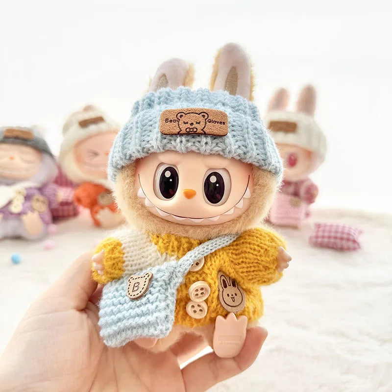 Doll clothes for Labubu Outfit 17cm Dolls Sitting Accessories Glasses Clothing Designer Kids Gift Sweater Hat Bag Set