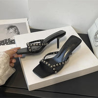 Women Shoes Modern Slippers Metal Rivet Designer Summer Party Shoes Women Mules Slides