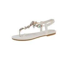 Flat Bottom Sandals Women's Fashion Flower Rhinestone Elastic Strap Casual Toe Post Sandals