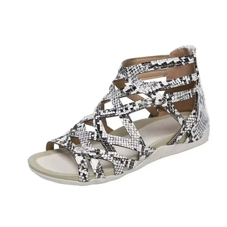 ladies Leopard Slope Heel Sandals Non-slip Lightweight Comfortable Casual women Slippers Rome Outside Casual Flat Bottom Shoes
