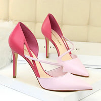 Women 9.5cm High Heels Sandals Nightclub Stripper Heels Sexy Patchwork Party Ankle Strap 2 tone Shoes