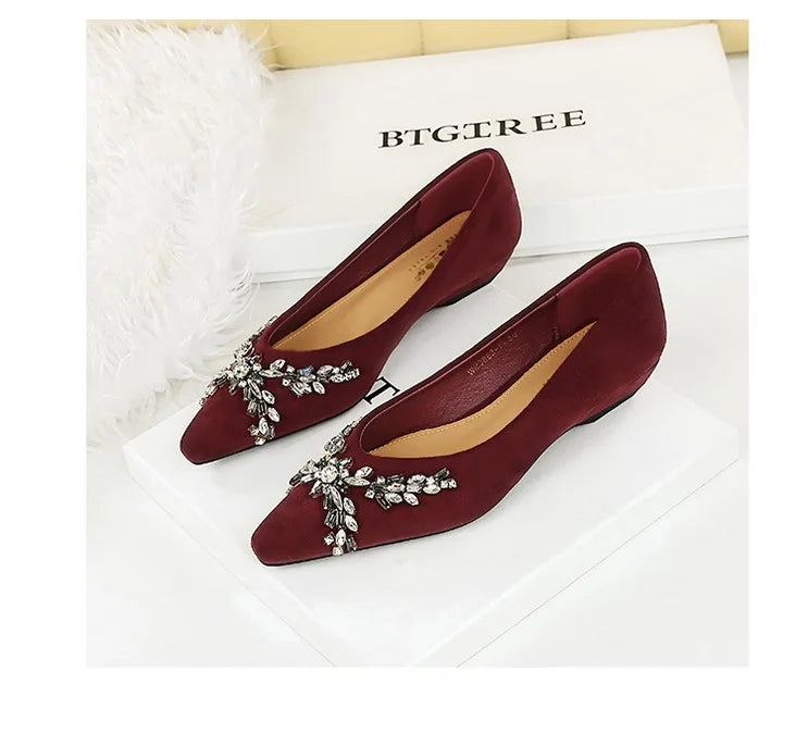 New Spring Crystal Women Mary Jane Shoes Fashion Shallow Slip on Elegant Party Dress Low Heel Shoes