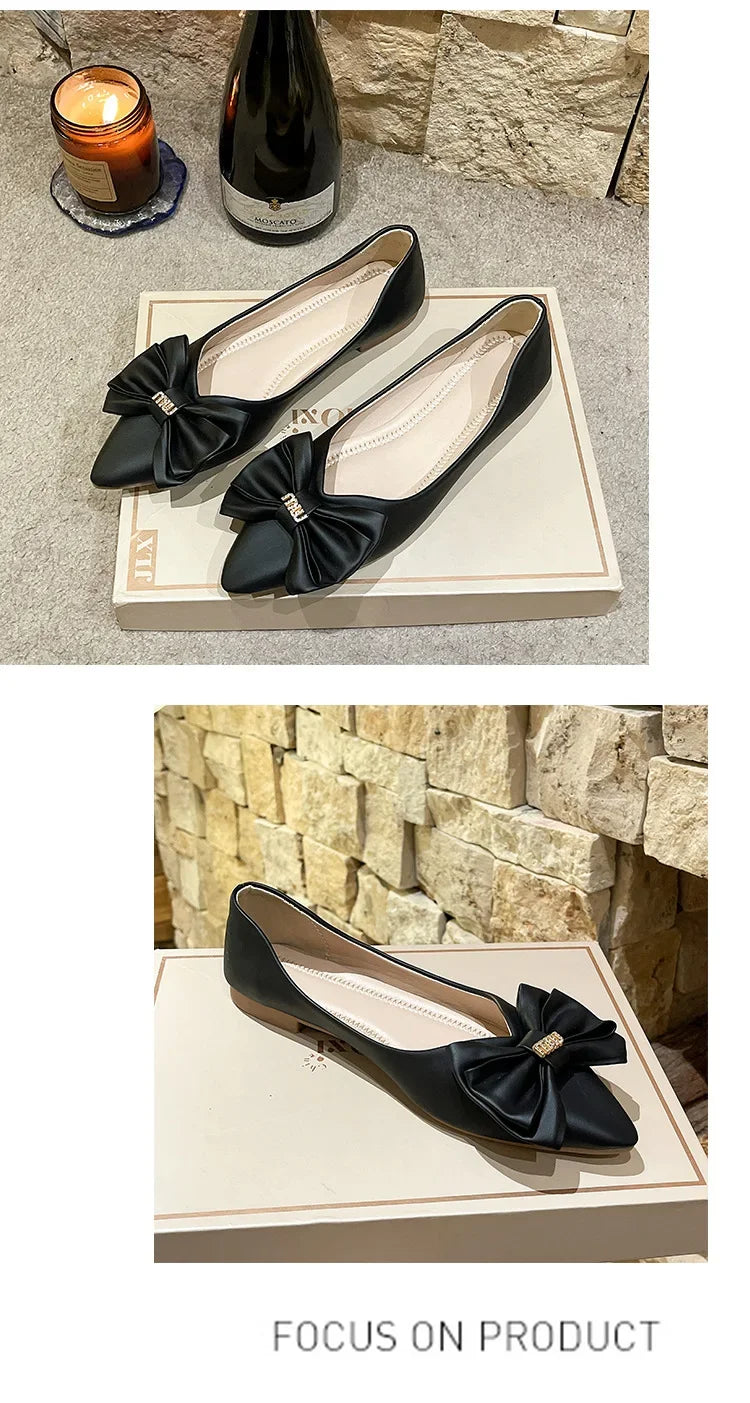 Soft Bottom Flat Casual Women's Shoes Butterfly Knot Slip-On Simple Design Shoes  Synthetic Leather