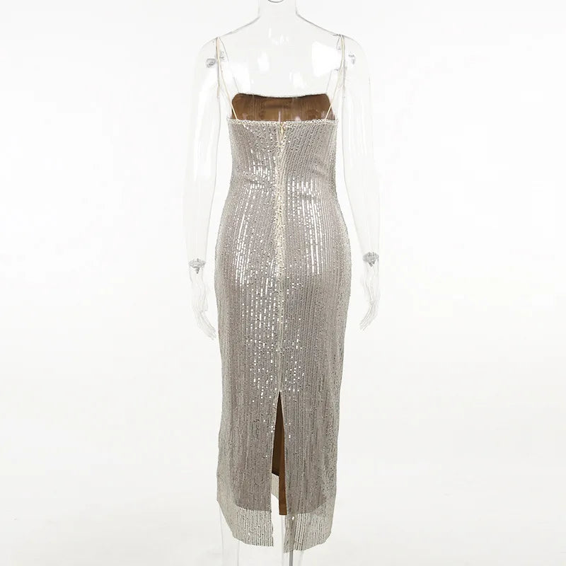 Strap Bead Glitter Dress for Women Hot Girl Sexy Long Dress Kaftan Style Summer Long Dress