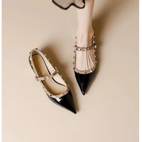 Elegant French Style Cropped Studded Flat Bottom Sandals Women's Summer Tweed Pattern Medial Vacancy Pointe Roman Design