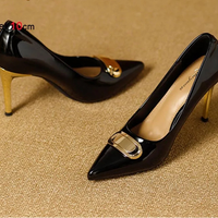 French Style Single Shoes Spring Women Pumps New Pointed Toe Shallow Mouth Metallic Buckle Commuting Shoes Stiletto Single Shoes