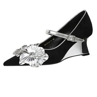 Metal Wedges 6 cm Women Pumps Flower Design High Heels Suede Sexy Party Shoes Buckle Ladies Shoes Women Wedges