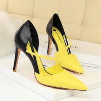 Women 9.5cm High Heels Sandals Nightclub Stripper Heels Sexy Patchwork Party Ankle Strap 2 tone Shoes