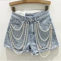 Denim Summer Shorts for Women's Bottoms Pearls Fashion Casual Shorts
