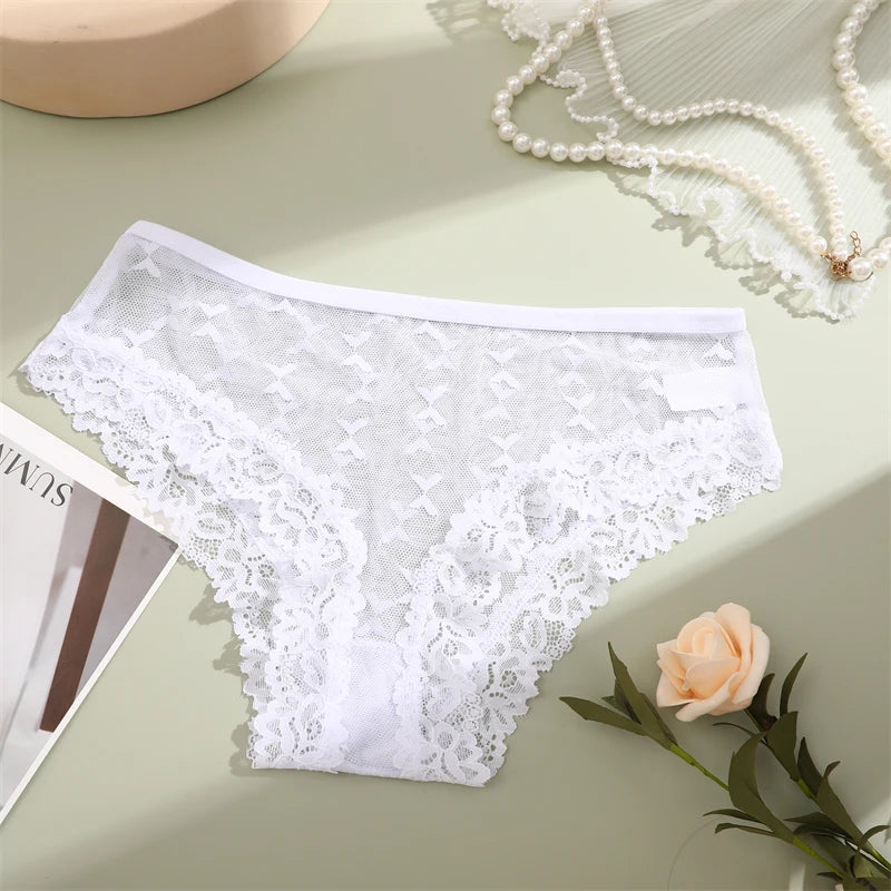 Women's Lace Panties Sexy Perspective Underwear Seamless Hollow Out Briefs Female Low Rise Floral Transparent Soft Lingerie