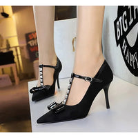 Banquet Bow Rivet T-button Pointed Head High Heel Women's Single Shoes