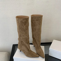 Street Style Pointed Toe Knee-High Boots Women Low Heels Shoes Female Long Booties Women Shoes