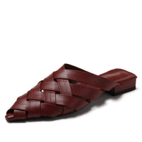 Hollow Woven Pointed Cool Slippers Women's Summer Thick Heel Outer Wear Bag Head Half Slippers Women Sandals