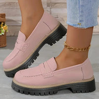 Loafers casual sandblasted British style women's shoes with thick heels and retro single shoes
