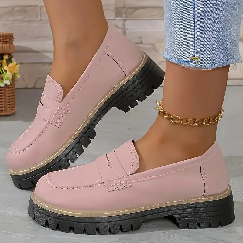 Loafers casual sandblasted British style women's shoes with thick heels and retro single shoes