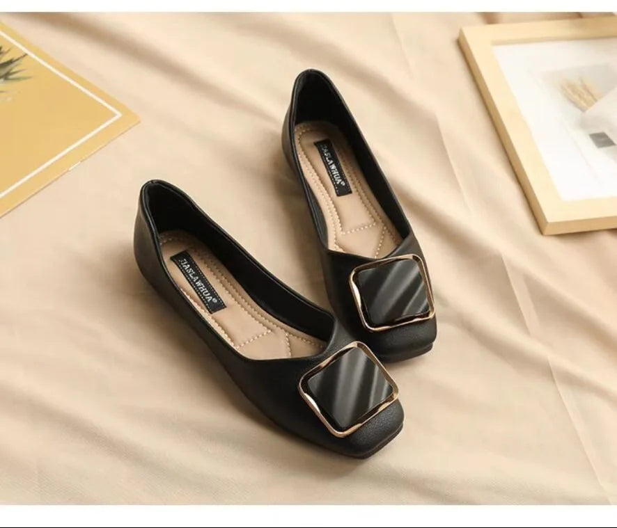 Flat Shoes Women New Fashion Square Breathable Casual Black Comfortable Work Shoes Soft Women's Loafers Shoes