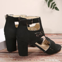Women Fashion Strap Sexy High Heel Sandals Woman Roman Hollow Pumps Lace-up Peep Toe Sandals Casual Chunky High-heeled Sandals