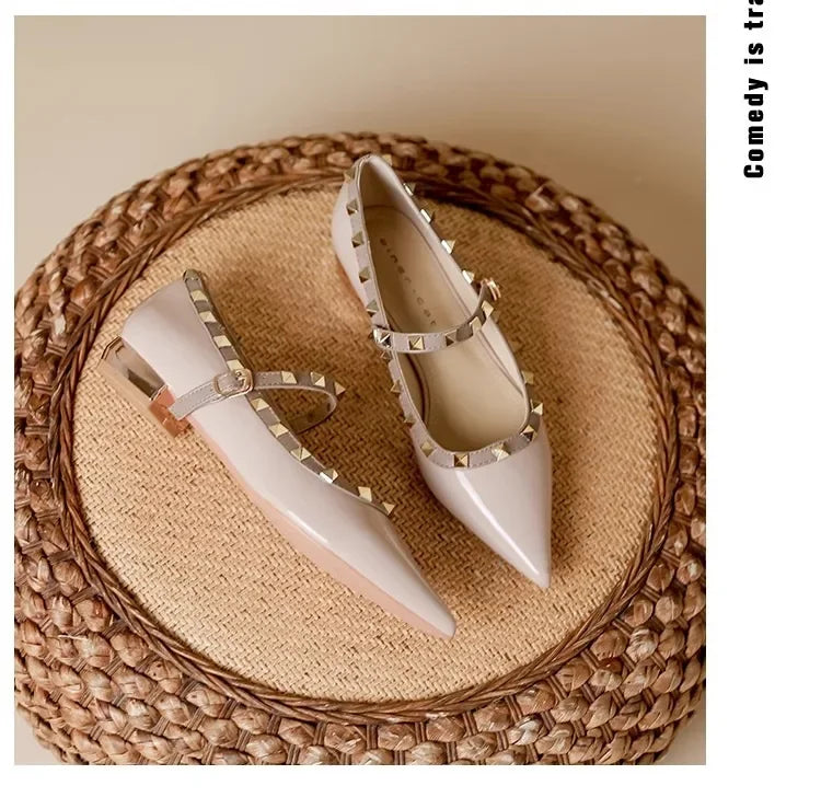 Elegant French Style Cropped Studded Flat Bottom Sandals Women's Summer Tweed Pattern Medial Vacancy Pointe Roman Design