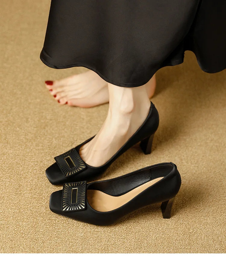 Square Toe Comfort Soft Office Shoes Daily Outdoors Women Shoes 7CM Thick High Heels Shallow Mouth Fashion Party Shoes