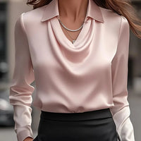 Elegant Simple Shirt Collar Women's Top Independent Polyester Lycra Blend Long Sleeve