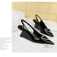 Spring Candy Fashion Pointed Toe Women Pumps Sling back Wedges High Heels Party Prom Mules Shoes