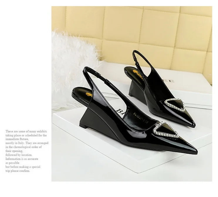 Spring Candy Fashion Pointed Toe Women Pumps Sling back Wedges High Heels Party Prom Mules Shoes