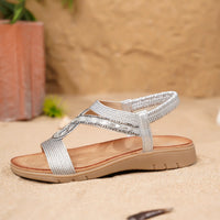 Retro Electric Embroidery Sandals Flat Bottom Beach Shoes Diamond Elastic Band Comfortable Breathable Quick Dry Low Heel